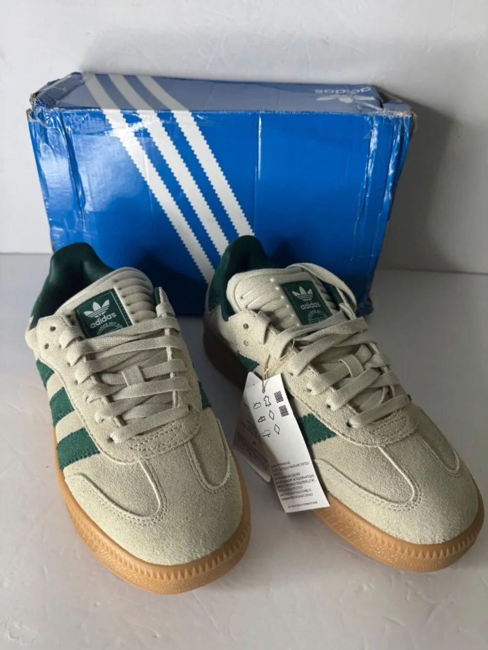 Adidas Samba XLG J Sneakers Putty Grey Collegiate Green Gum Boys US 7 EU 40 NIB